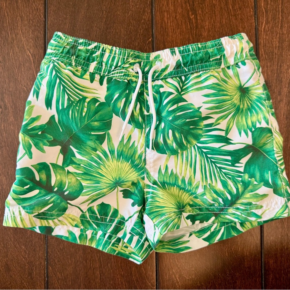 Janie and Jack Green Tropical Leaf Kids Swim Trunks